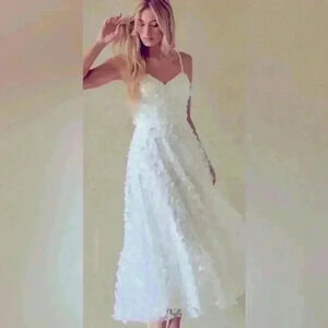 Thirty Thirty LA Ivory Butterfly Mesh Midi Garden Dress XS - NWT